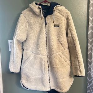 New with tags, LL Bean, women’s long fleece jacket, cream color, size med